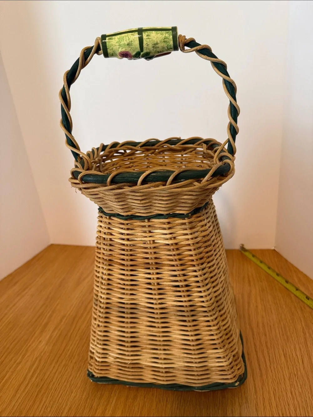 Vintage Wicker Decorative Basket with Cat Accent